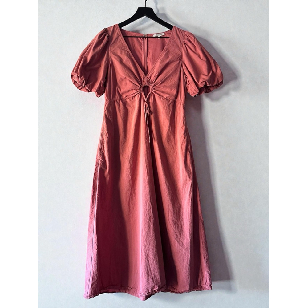 Madewell Blush Pink Puff Sleeve Cutout Midi Dress Small